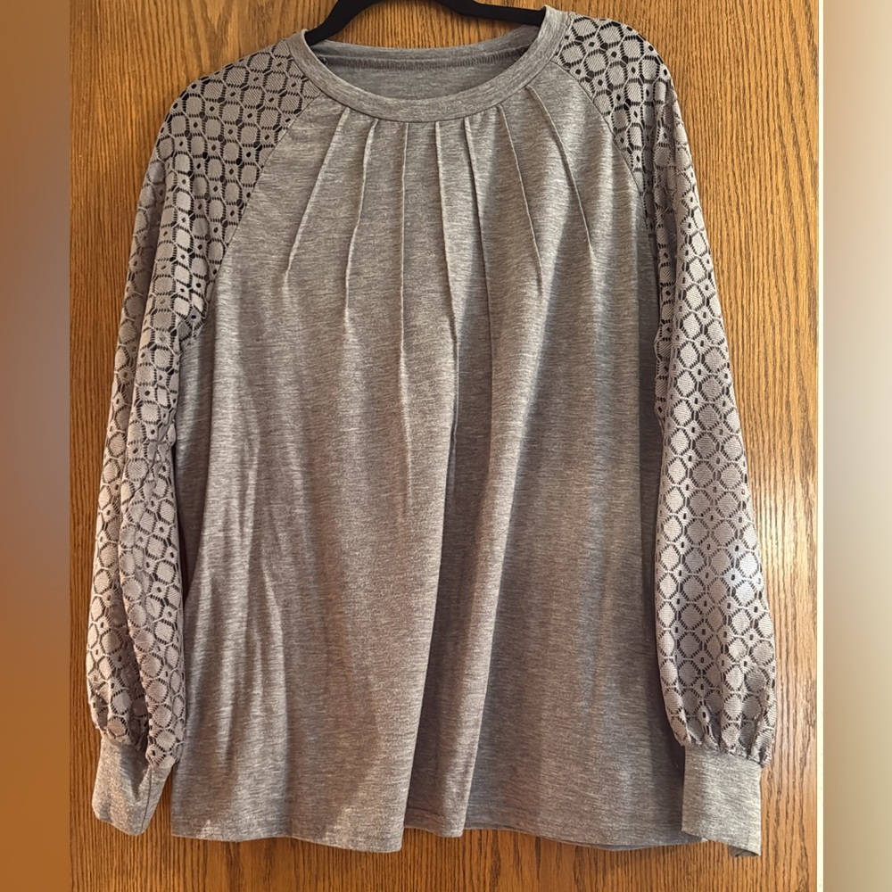 Gray Patterned Sleeve Women's Top - image 1